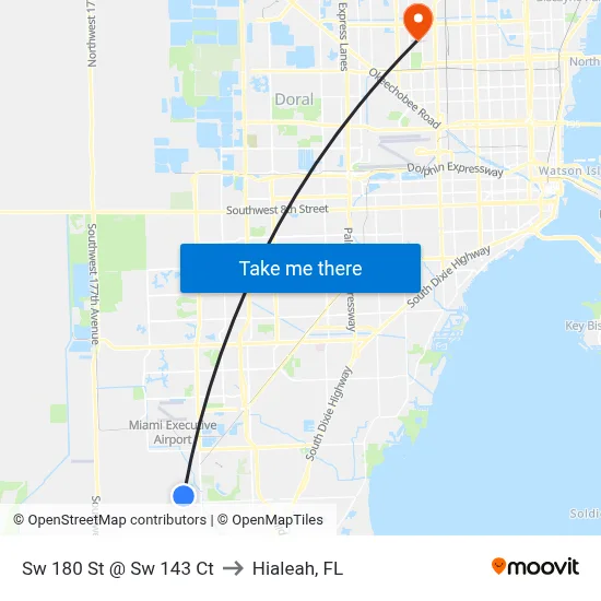 Sw 180 St @ Sw 143 Ct to Hialeah, FL map