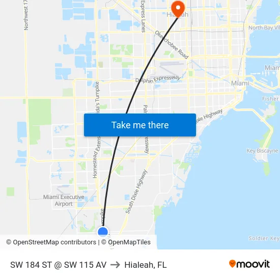 Sw 184 St @ Sw 115 Av to Hialeah, FL map