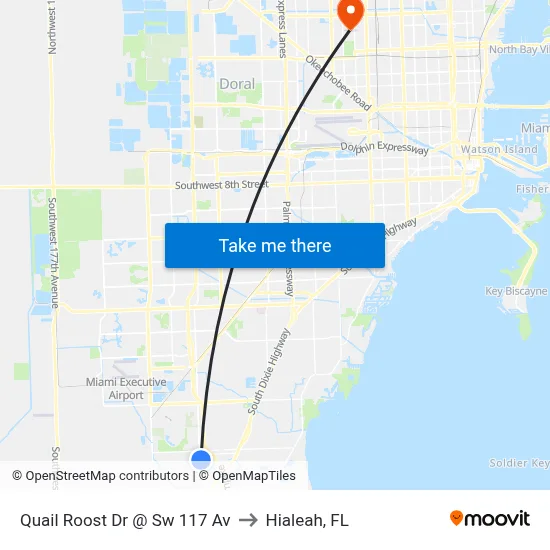Quail Roost Dr @ Sw 117 Av to Hialeah, FL map