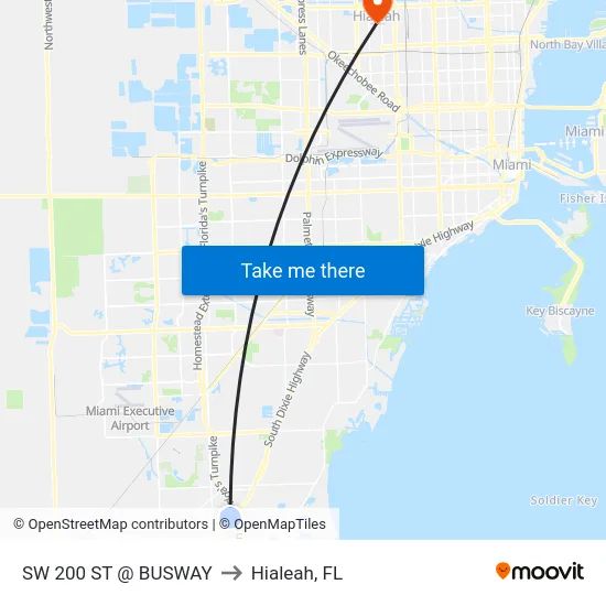 Sw 200 St @ Busway to Hialeah, FL map