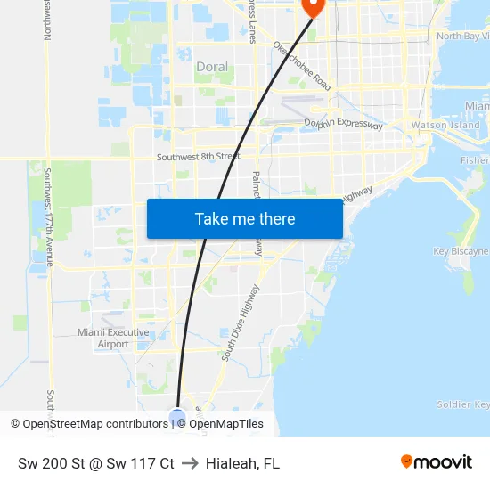 Sw 200 St @ Sw 117 Ct to Hialeah, FL map