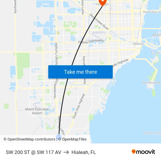 Sw 200 St @ Sw 117 Av to Hialeah, FL map