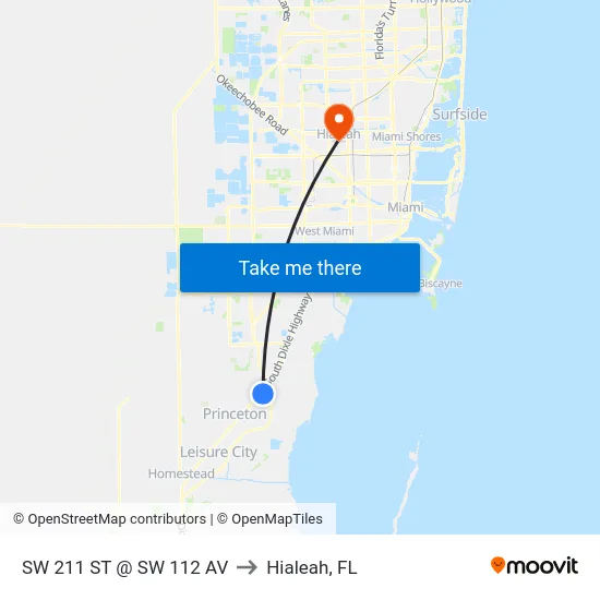Sw 211 St @ Sw 112 Av to Hialeah, FL map