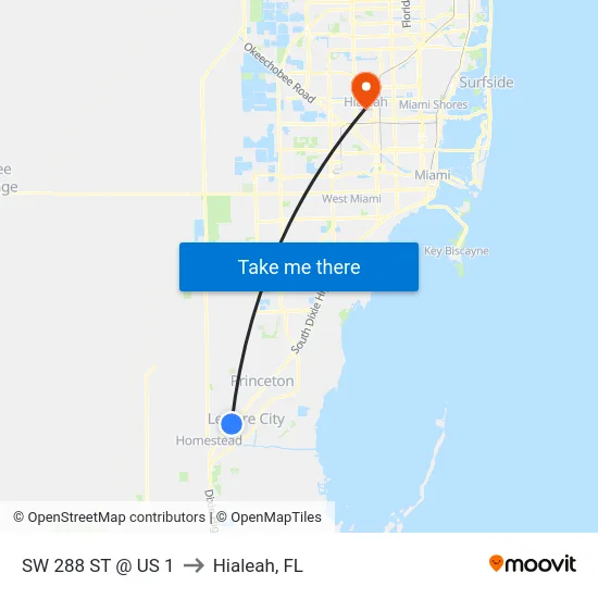 Sw 288 St @ Us 1 to Hialeah, FL map