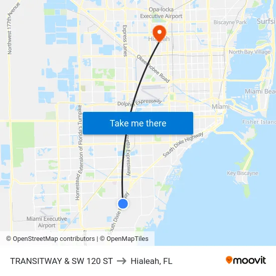 Transitway & Sw 120 St to Hialeah, FL map