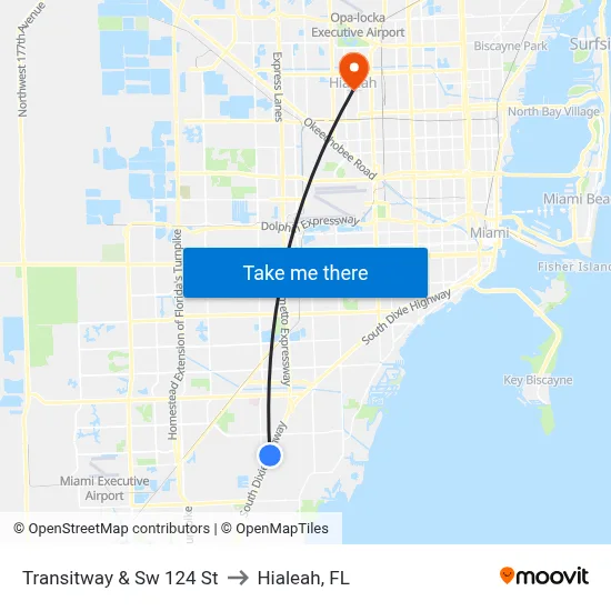 Transitway & Sw 124 St to Hialeah, FL map