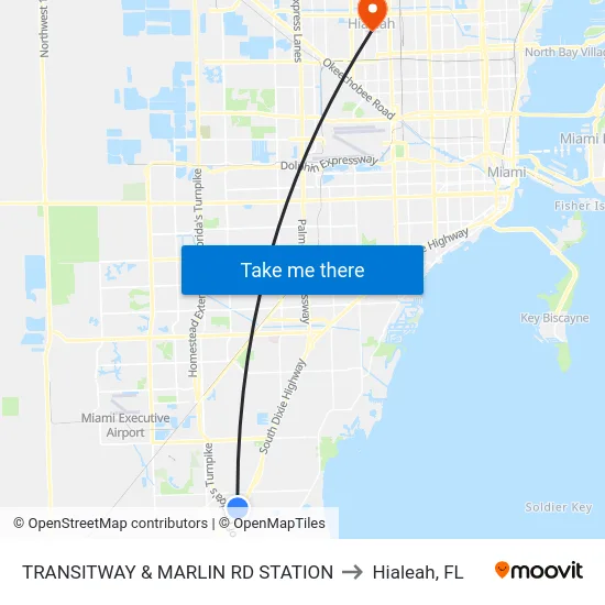 Transitway & Marlin Rd Station to Hialeah, FL map