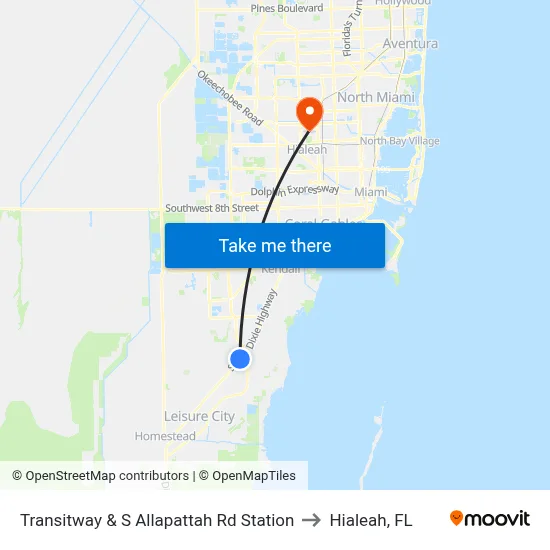 Transitway & S Allapattah Rd Station to Hialeah, FL map