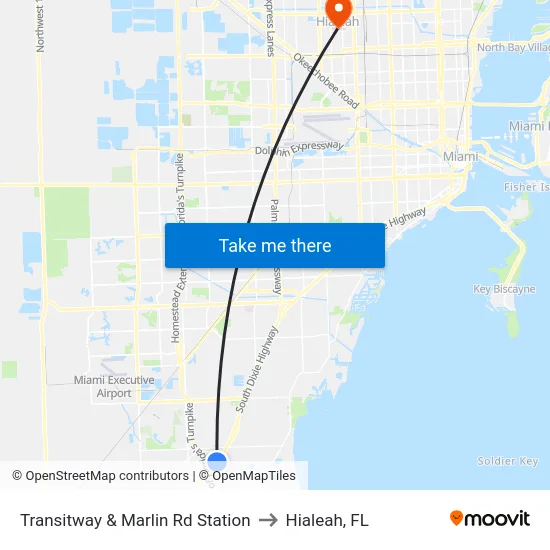 Transitway & Marlin Rd Station to Hialeah, FL map