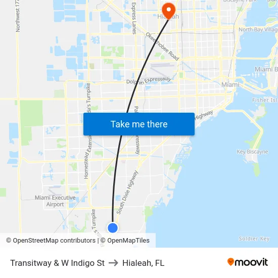 Transitway & W Indigo St to Hialeah, FL map