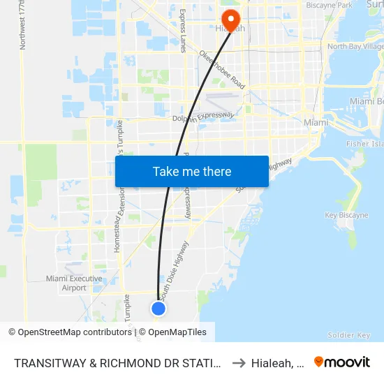 Transitway & Richmond Dr Station to Hialeah, FL map