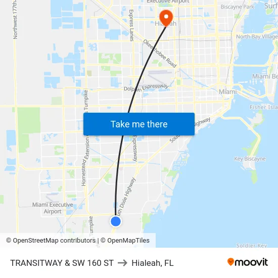 Transitway & Sw 160 St to Hialeah, FL map