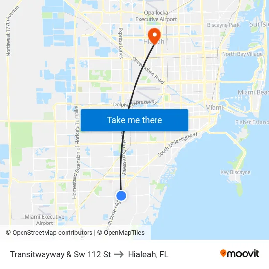Transitwayway & Sw 112 St to Hialeah, FL map