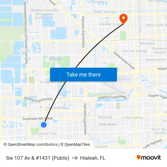 Sw 107 Av & #1431 (Publix) to Hialeah, FL map