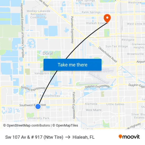 Sw 107 Av & # 917 (Ntw Tire) to Hialeah, FL map