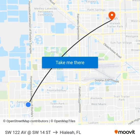 Sw 122 Av @ Sw 14 St to Hialeah, FL map