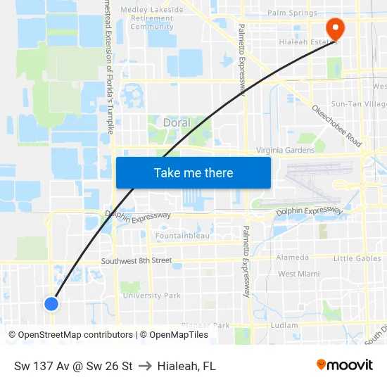 Sw 137 Av @ Sw 26 St to Hialeah, FL map