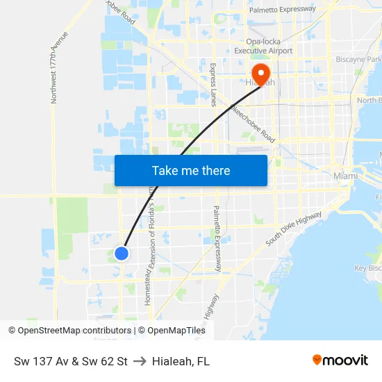 Sw 137 Av & Sw 62 St to Hialeah, FL map