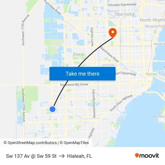 Sw 137 Av @ Sw 59 St to Hialeah, FL map