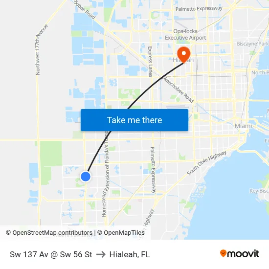 Sw 137 Av @ Sw 56 St to Hialeah, FL map