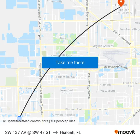 Sw 137 Av @ Sw 47 St to Hialeah, FL map