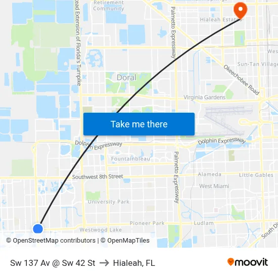 Sw 137 Av @ Sw 42 St to Hialeah, FL map