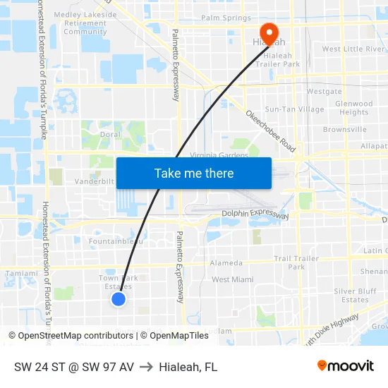 Sw 24 St @ Sw 97 Av to Hialeah, FL map
