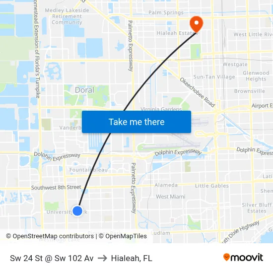 Sw 24 St @ Sw 102 Av to Hialeah, FL map