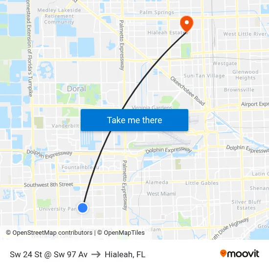 Sw 24 St @ Sw 97 Av to Hialeah, FL map