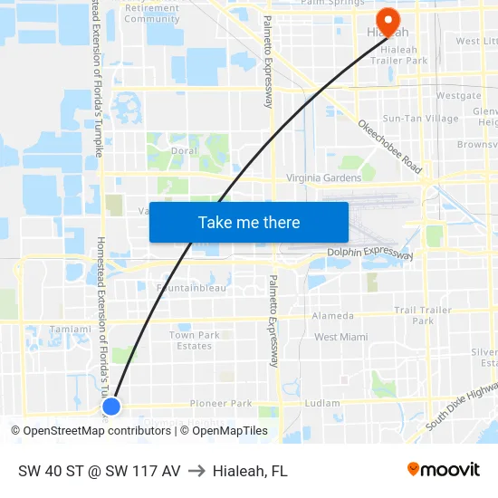 Sw 40 St @ Sw 117 Av to Hialeah, FL map