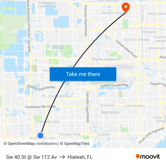 Sw 40 St @ Sw 112 Av to Hialeah, FL map
