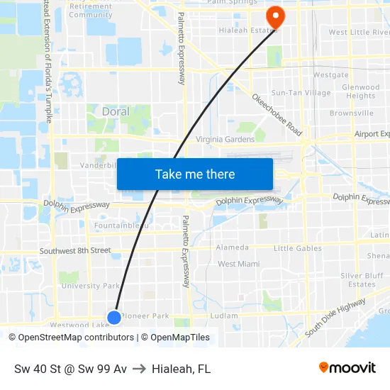 Sw 40 St @ Sw 99 Av to Hialeah, FL map