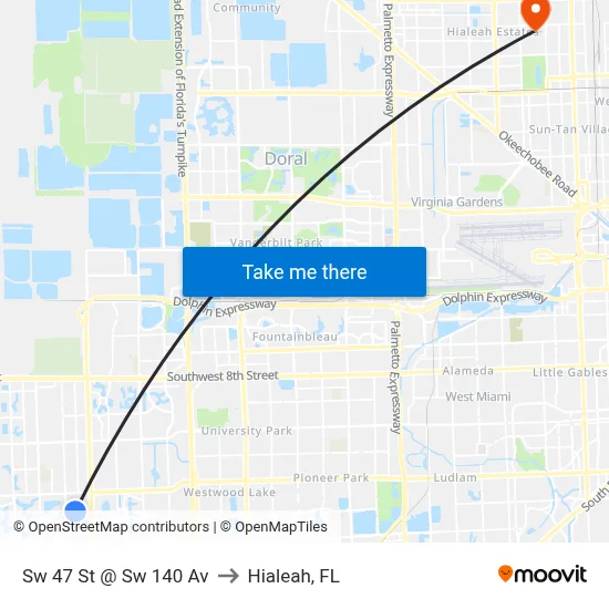 Sw 47 St @ Sw 140 Av to Hialeah, FL map