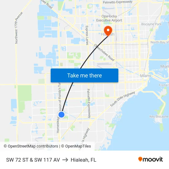 Sw 72 St & Sw 117 Av to Hialeah, FL map