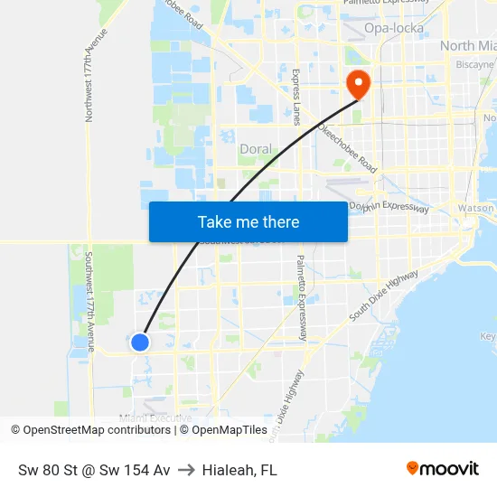 Sw 80 St @ Sw 154 Av to Hialeah, FL map