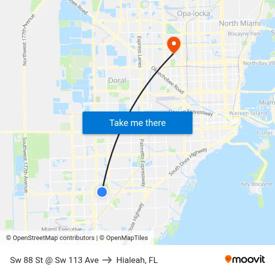 Sw 88 St @ Sw 113 Ave to Hialeah, FL map
