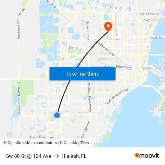 Sw 88 St @ 124 Ave to Hialeah, FL map