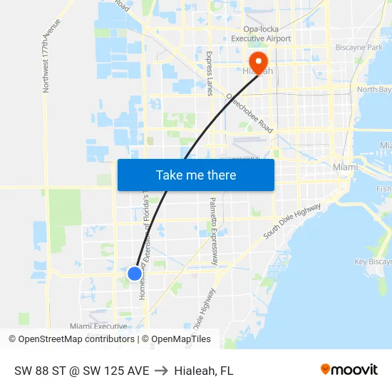 Sw 88 St @ Sw 125 Ave to Hialeah, FL map