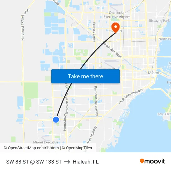 Sw 88 St @ Sw 133 St to Hialeah, FL map