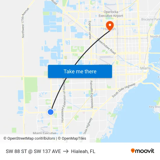 Sw 88 St @ Sw 137 Ave to Hialeah, FL map