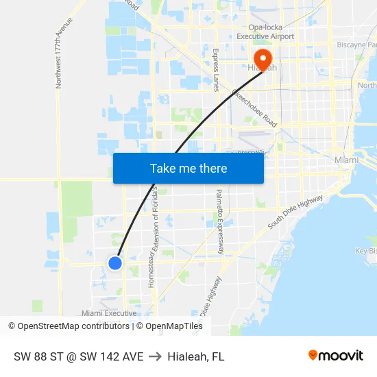 Sw 88 St @ Sw 142 Ave to Hialeah, FL map