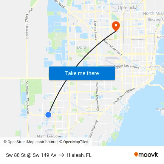 Sw 88 St @ Sw 149 Av to Hialeah, FL map