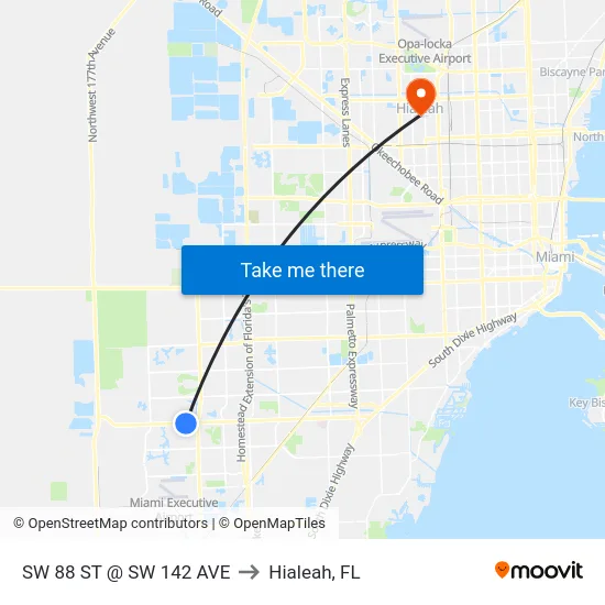 Sw 88 St @ Sw 142 Ave to Hialeah, FL map