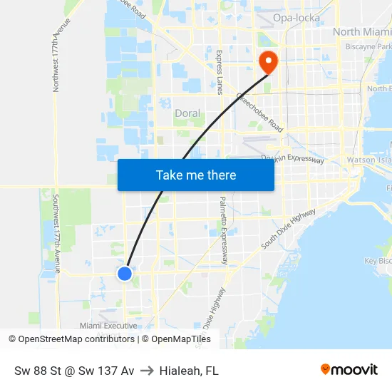 Sw 88 St @ Sw 137 Av to Hialeah, FL map