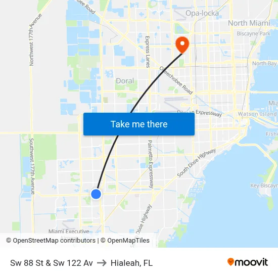 Sw 88 St & Sw 122 Av to Hialeah, FL map