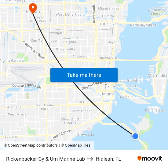 Rickenbacker Cy & Um Marine Lab to Hialeah, FL map