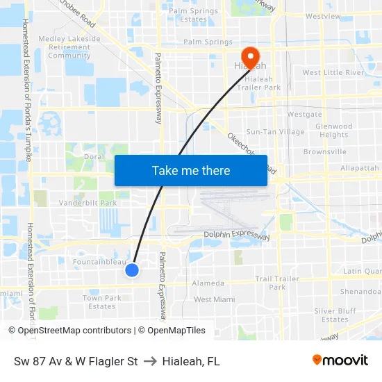 Sw 87 Av & W Flagler St to Hialeah, FL map
