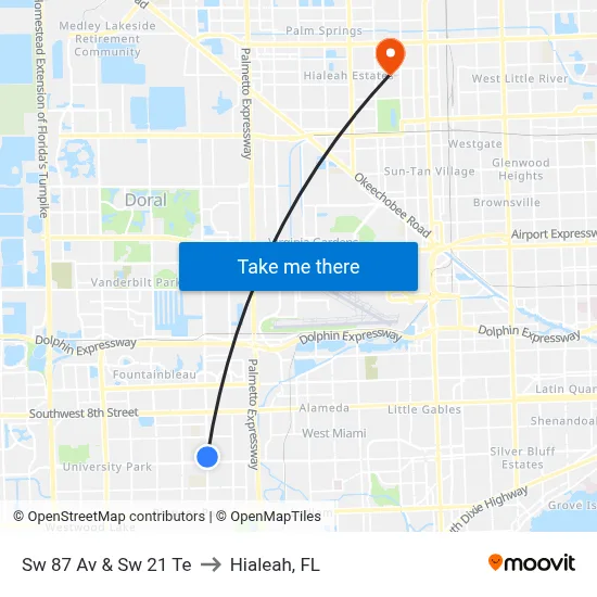 Sw 87 Av & Sw 21 Te to Hialeah, FL map