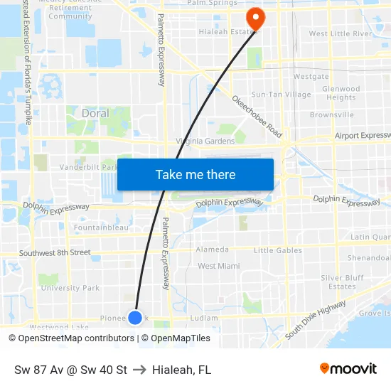 Sw 87 Av @ Sw 40 St to Hialeah, FL map