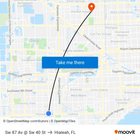 Sw 87 Av @ Sw 40 St to Hialeah, FL map